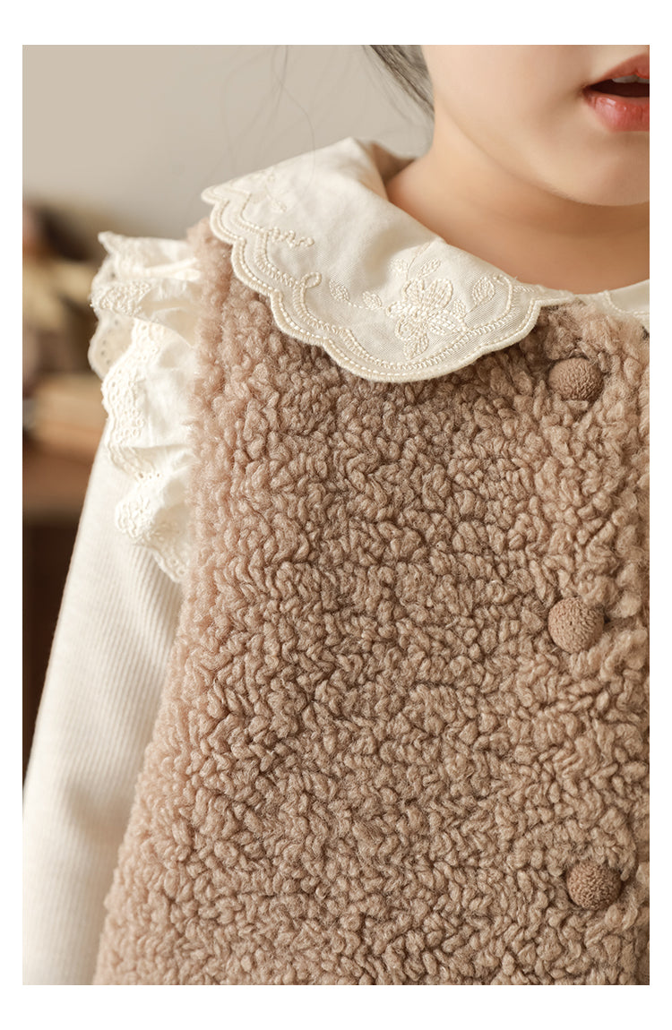 Lace Trim Pile Gilet, Latte Brown