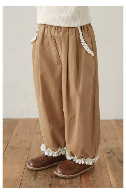 Lace Trim Tapered Trousers, Camel