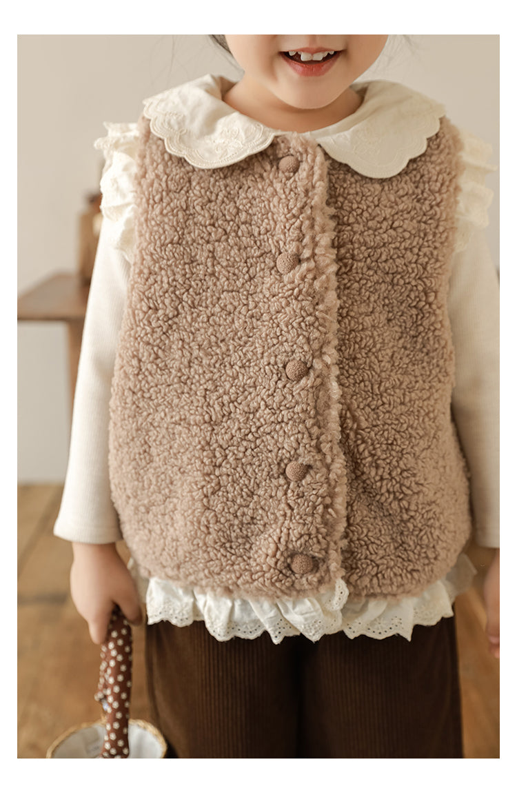 Lace Trim Pile Gilet, Latte Brown