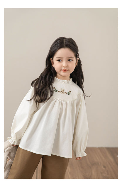 Woodland Embroidered Babydoll Blouse, Ivory