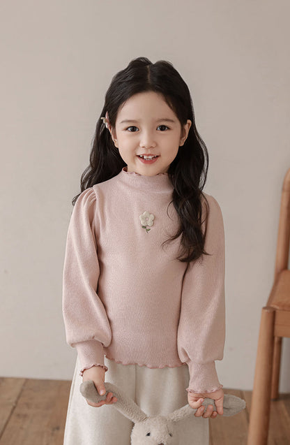 Floral Embroidered Ribbed Top, Dusty Rose