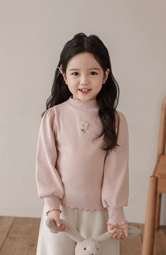 Floral Embroidered Ribbed Top, Dusty Rose