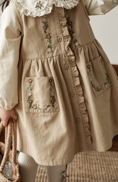 Audrey Embroidered Pinafore Dress, Beige