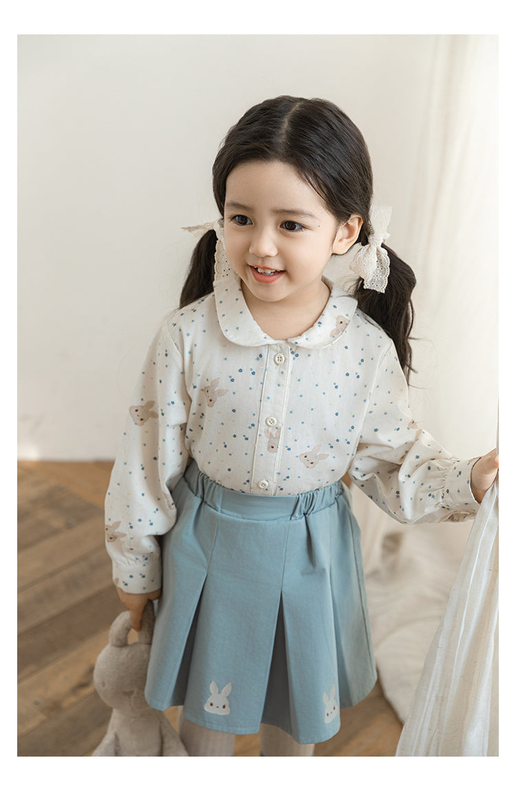 Baby Girl Bunny Floral Button Blouse, Ivory