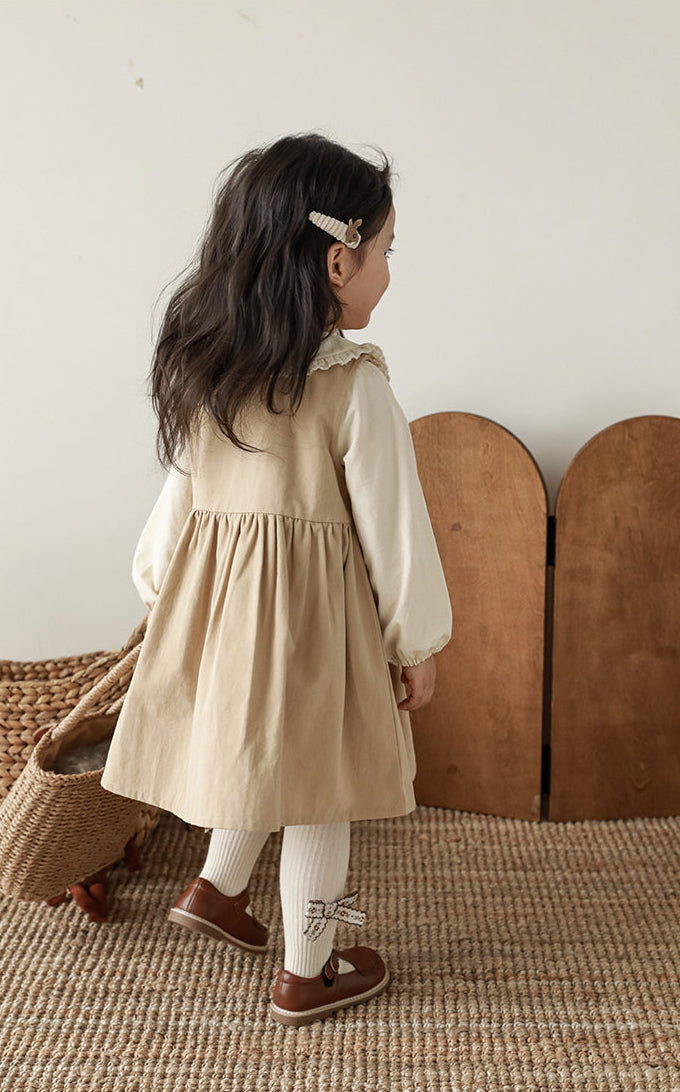 Audrey Embroidered Pinafore Dress, Beige