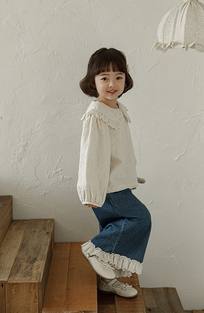 Floral Embroidered Lace Collar Blouse, Ivory