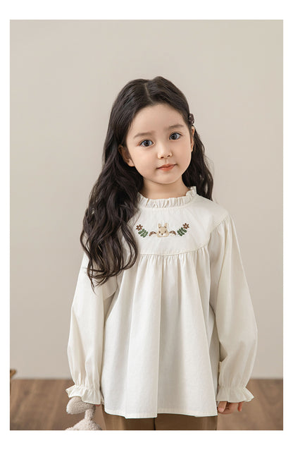 Woodland Embroidered Babydoll Blouse, Ivory