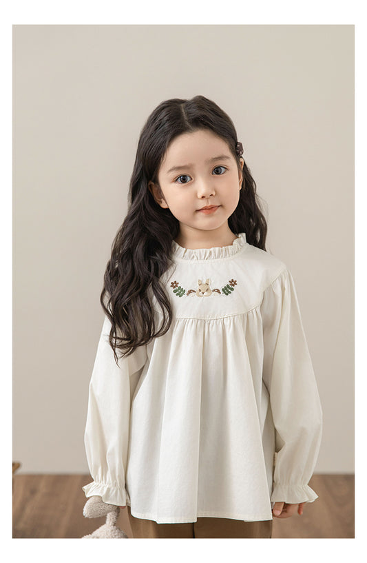 Woodland Embroidered Babydoll Blouse, Ivory