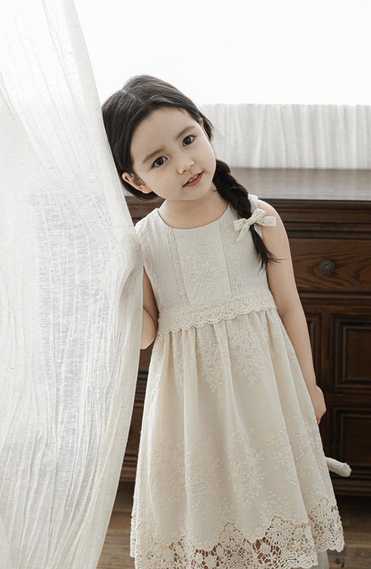 Elena Floral Embroidered Sleeveless Dress, Ivory