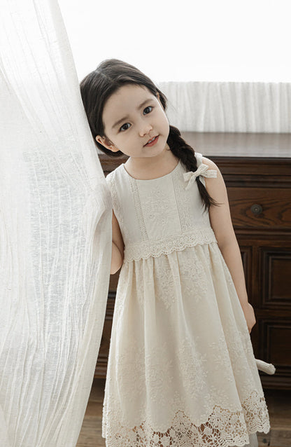 Elena Floral Embroidered Sleeveless Dress, Ivory