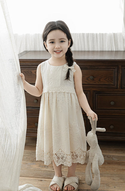 Elena Floral Embroidered Sleeveless Dress, Ivory