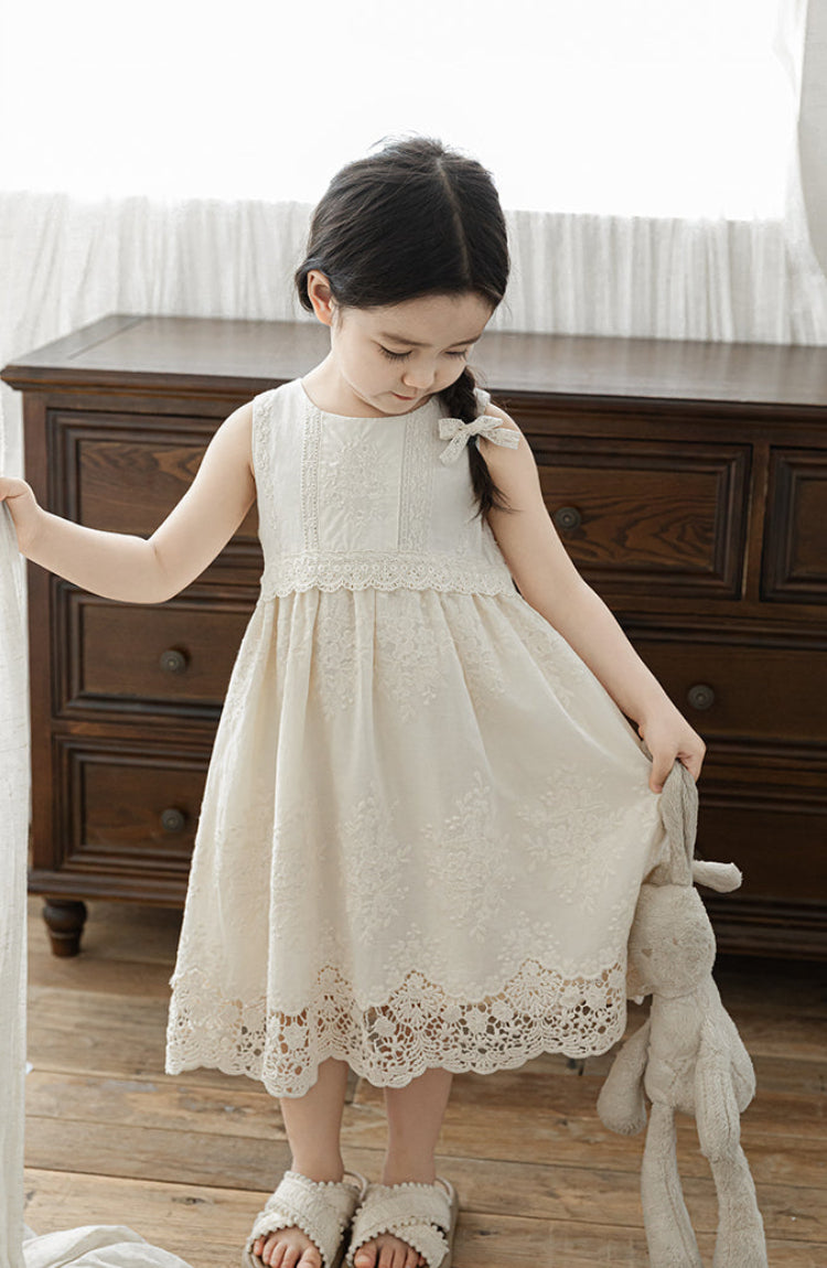 Elena Floral Embroidered Sleeveless Dress, Ivory