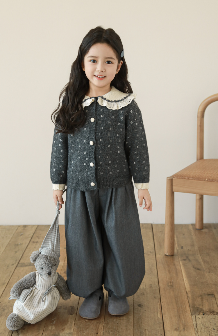 Lace Collar Embroidered Cardigan, Grey Floral