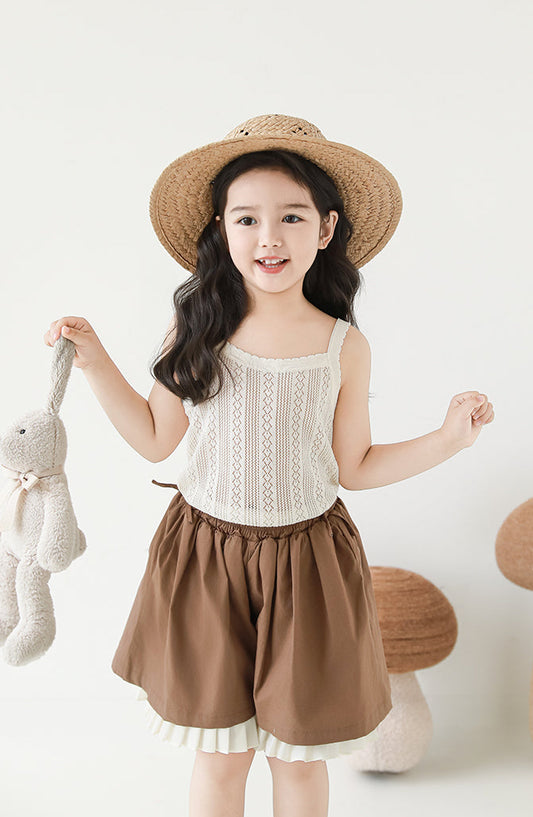 Lyocell Knit Pointelle Strap Top, Ivory