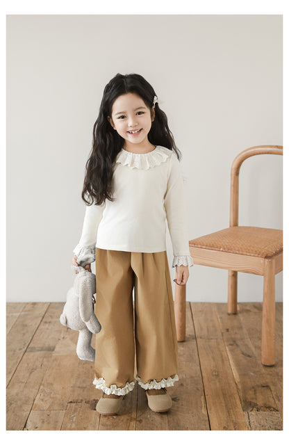 Lace Trim Tapered Trousers, Camel