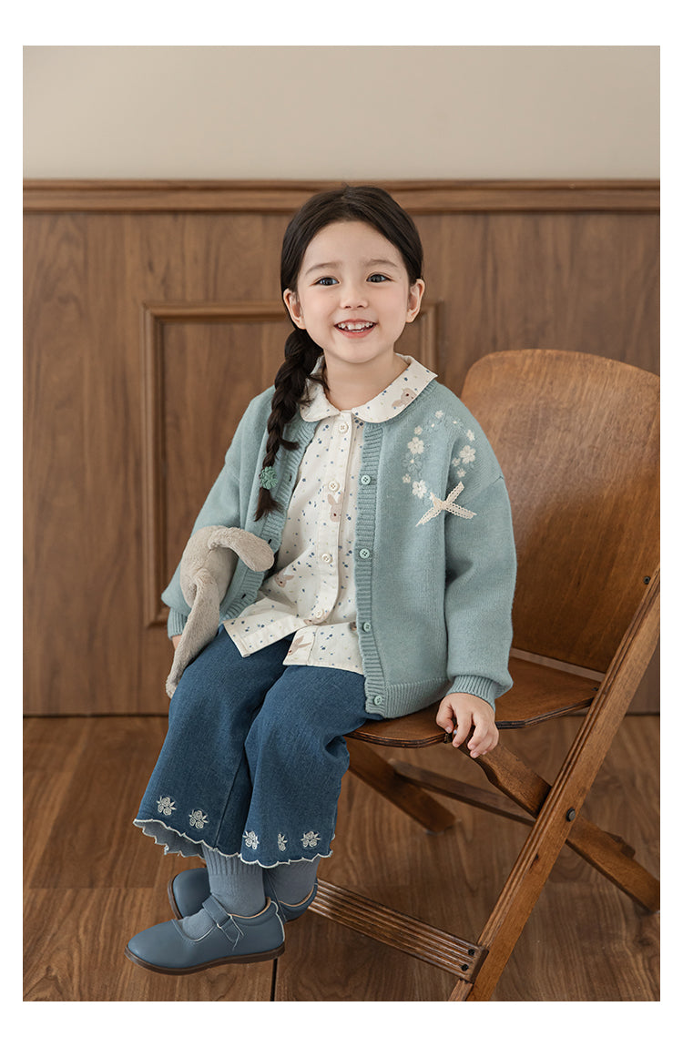 Baby Girl Bunny Floral Button Blouse, Ivory
