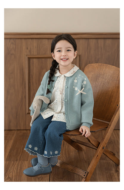 Baby Girl Bunny Floral Button Blouse, Ivory