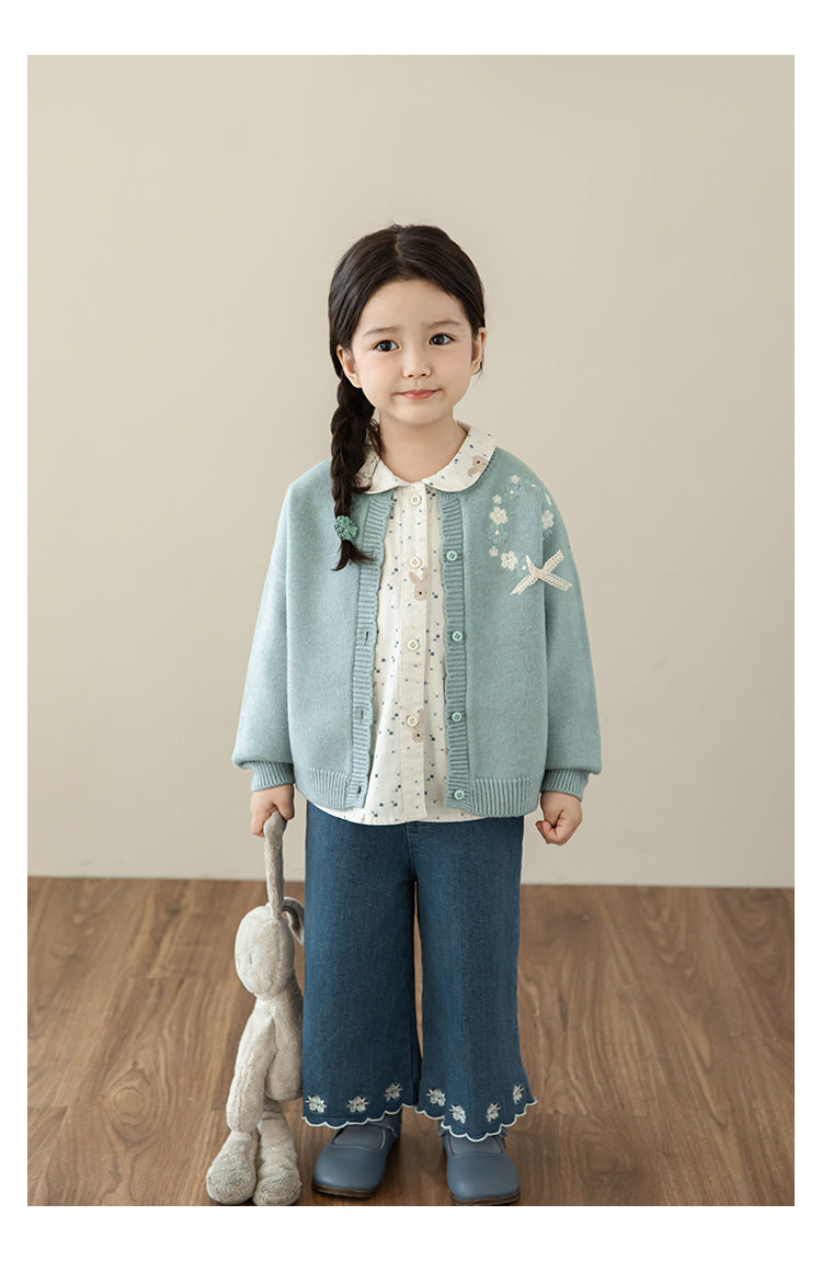 Baby Girl Bunny Floral Button Blouse, Ivory