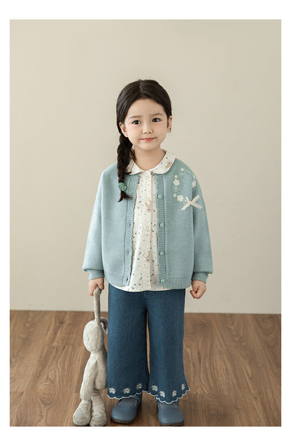 Baby Girl Bunny Floral Button Blouse, Ivory
