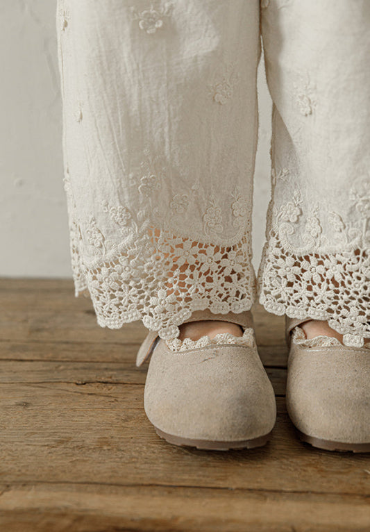 Broderie Anglais Trousers, Ivory