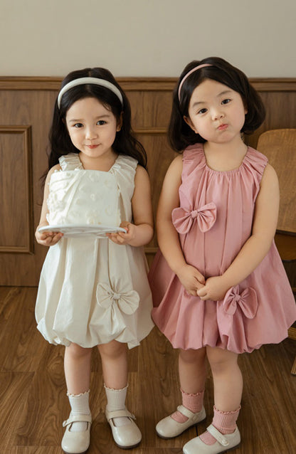 Lila Bow Appliqué Bubble Dress, Ivory
