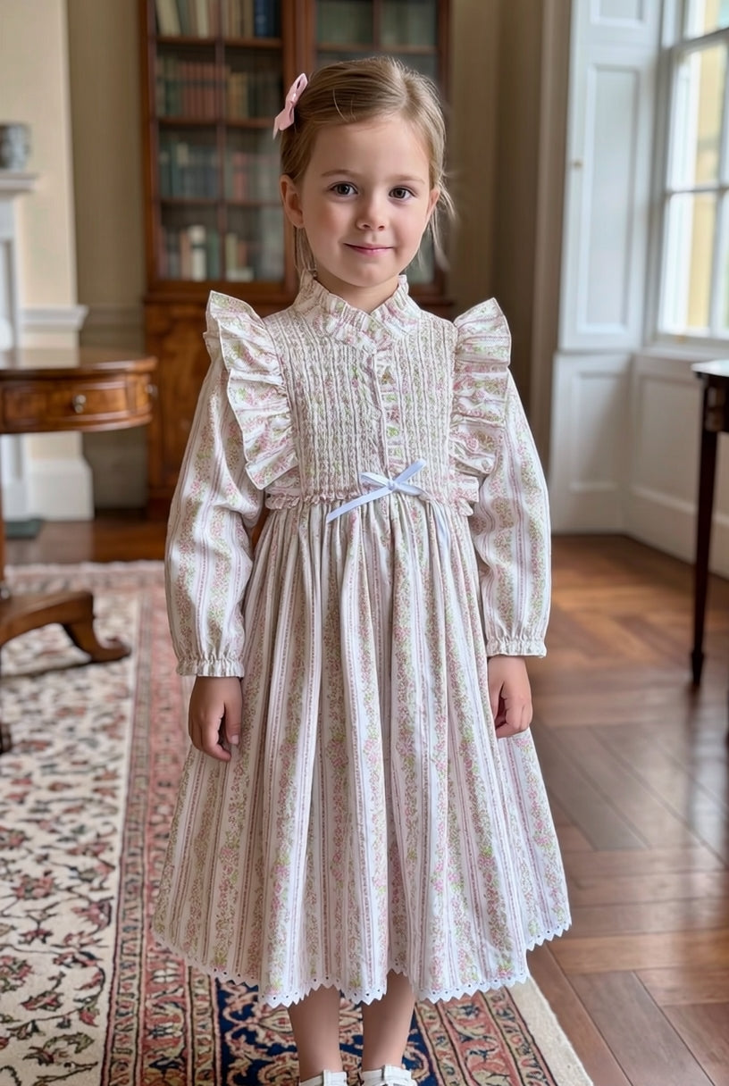 Rosalie Hand-Smocked Dress, Blush Floral Stripe