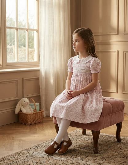 Charlotte Hand-Smocked Dress, Rose Toile