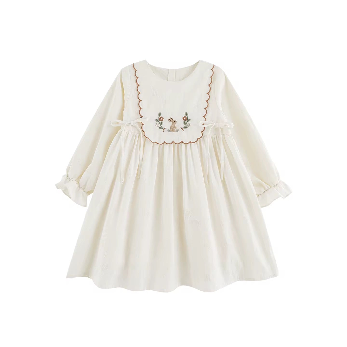 Elva Woodland Embroidered Dress, Ivory Jacquard