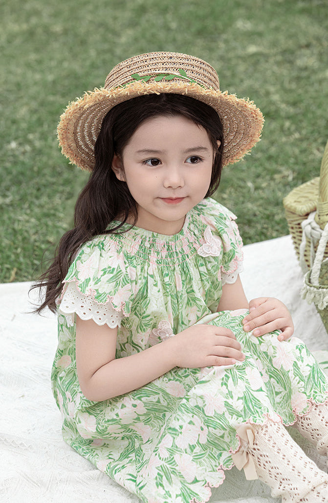 Ivy Butterfly Appliqué Dress, Green Floral