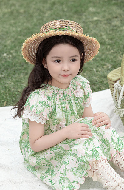Ivy Butterfly Appliqué Dress, Green Floral