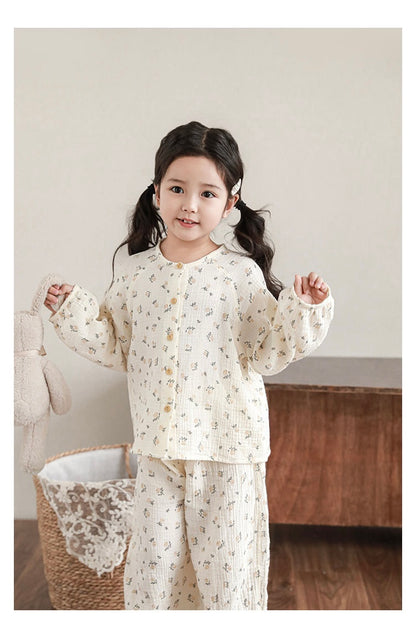 Muslin Button-Front Lounge Set, Sweet Floral