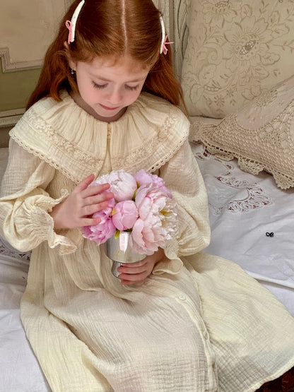 Sophia Lace Collar Muslin Smocked Dress, Ivory
