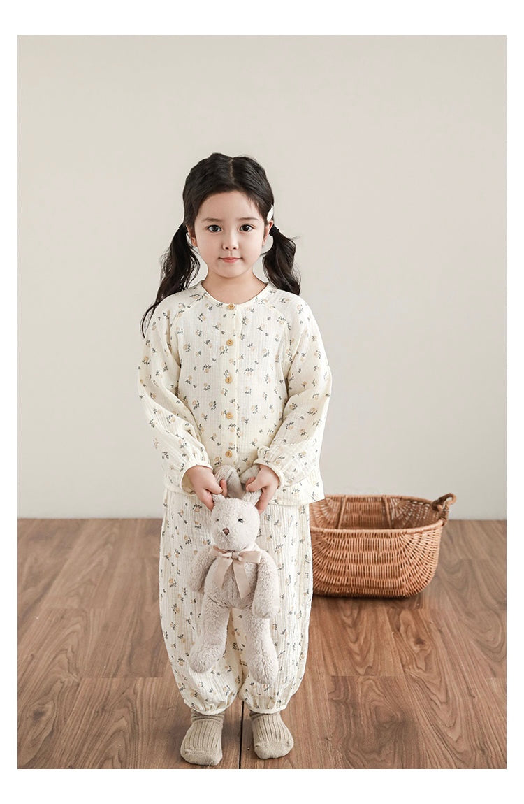 Muslin Button-Front Lounge Set, Sweet Floral