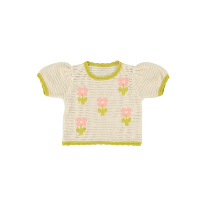 Crochet Knit Top & Shorts Set, Cream