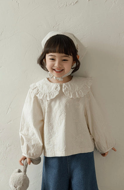 Floral Embroidered Lace Collar Blouse, Ivory
