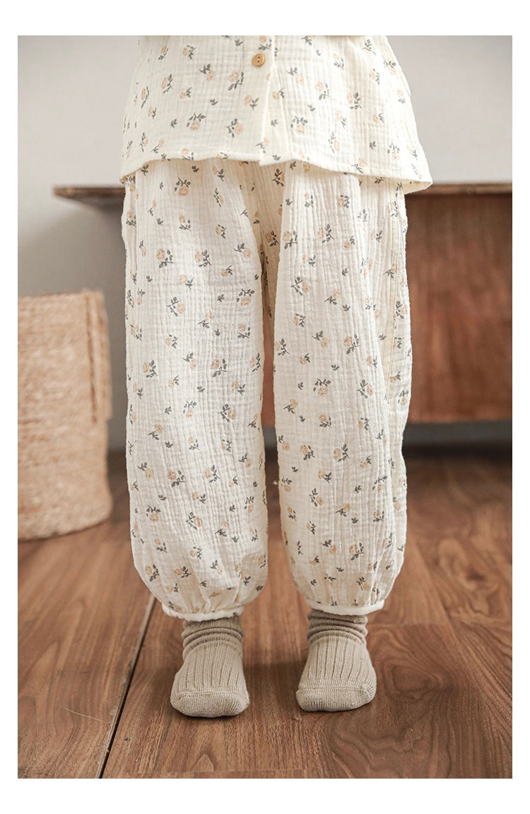 Muslin Button-Front Lounge Set, Sweet Floral