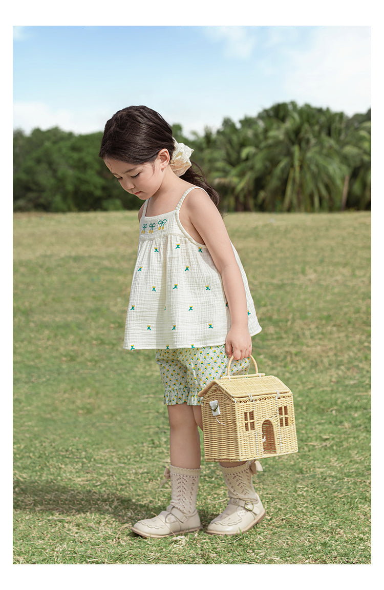 Ruffled Cotton Shorts, Sunny Meadow