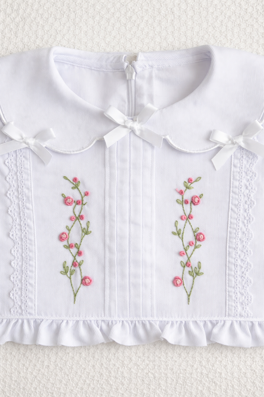 Iris Floral Embroidered Dress, Ivory White