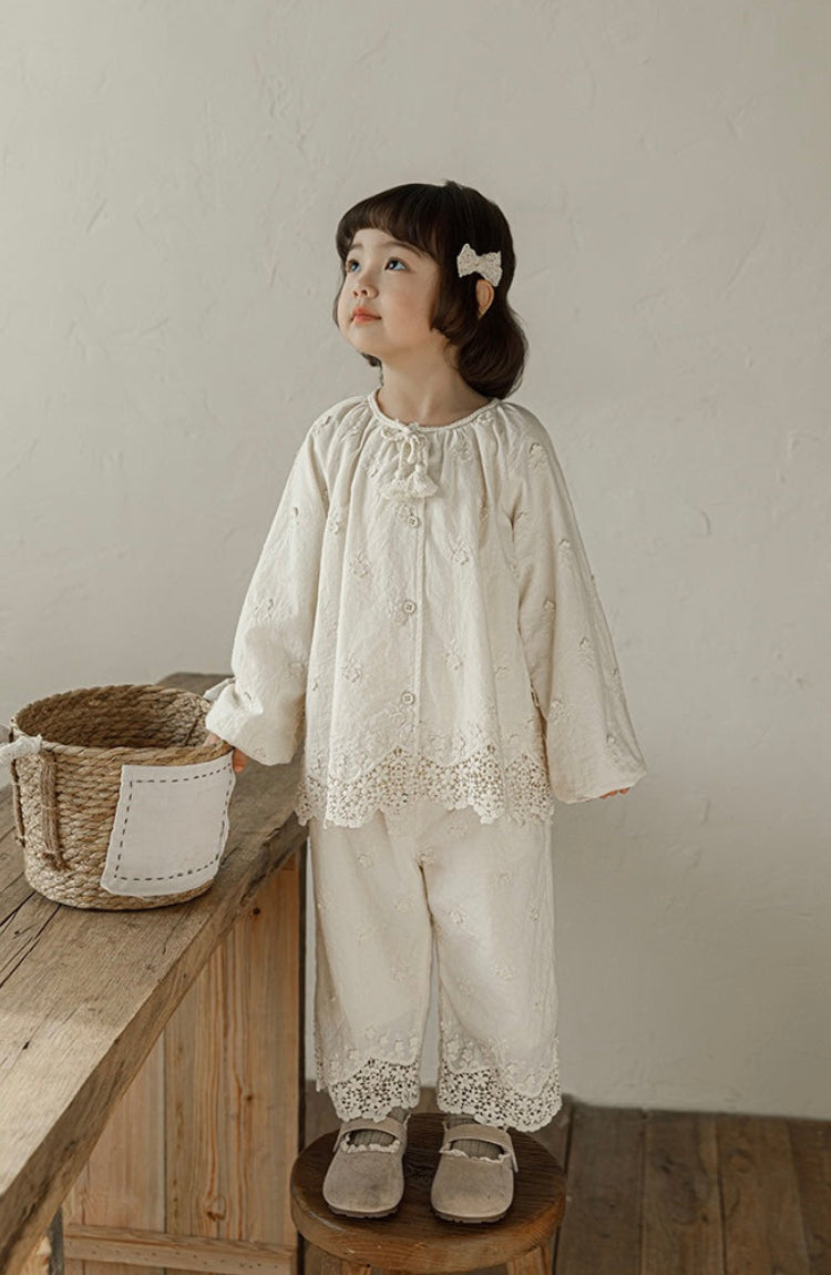 Broderie Anglais Trousers, Ivory