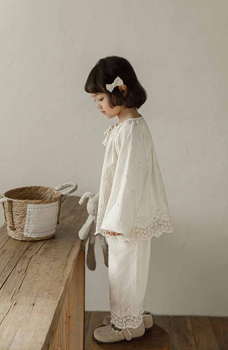 Broderie Anglais Trousers, Ivory