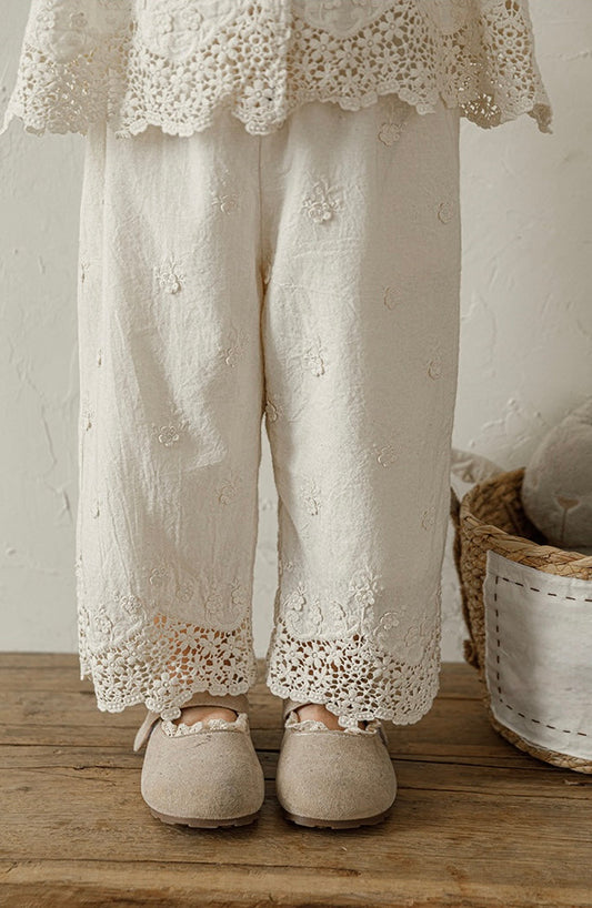 Broderie Anglais Trousers, Ivory