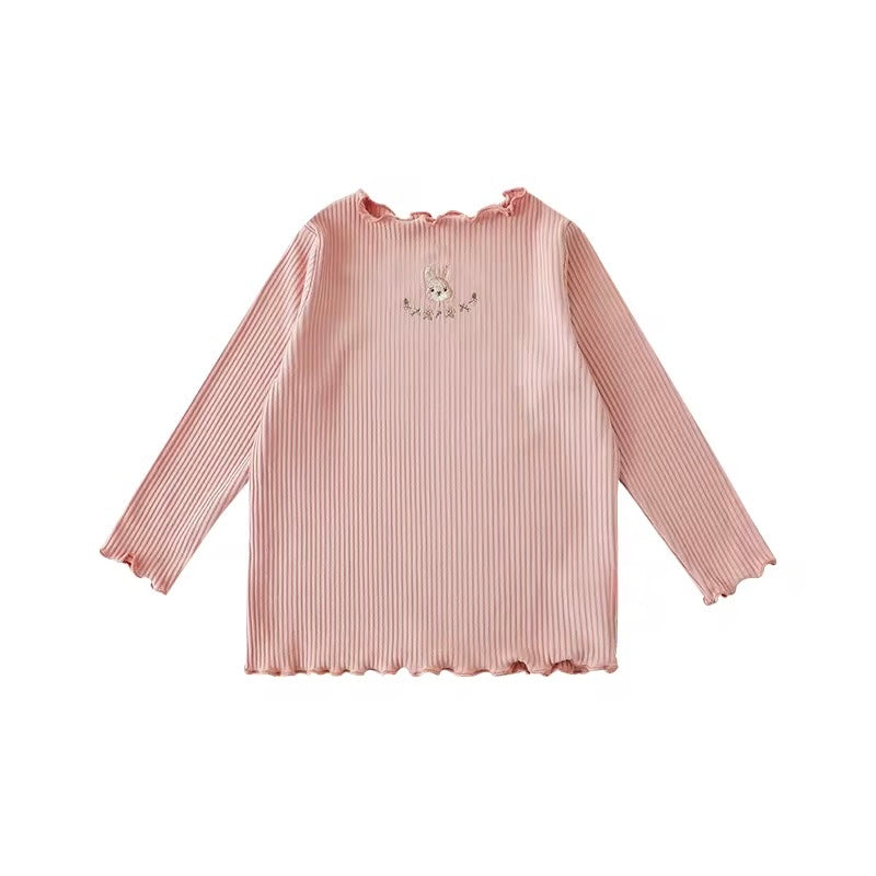 Bunny Embroidered Ribbed Top, Dusty Rose