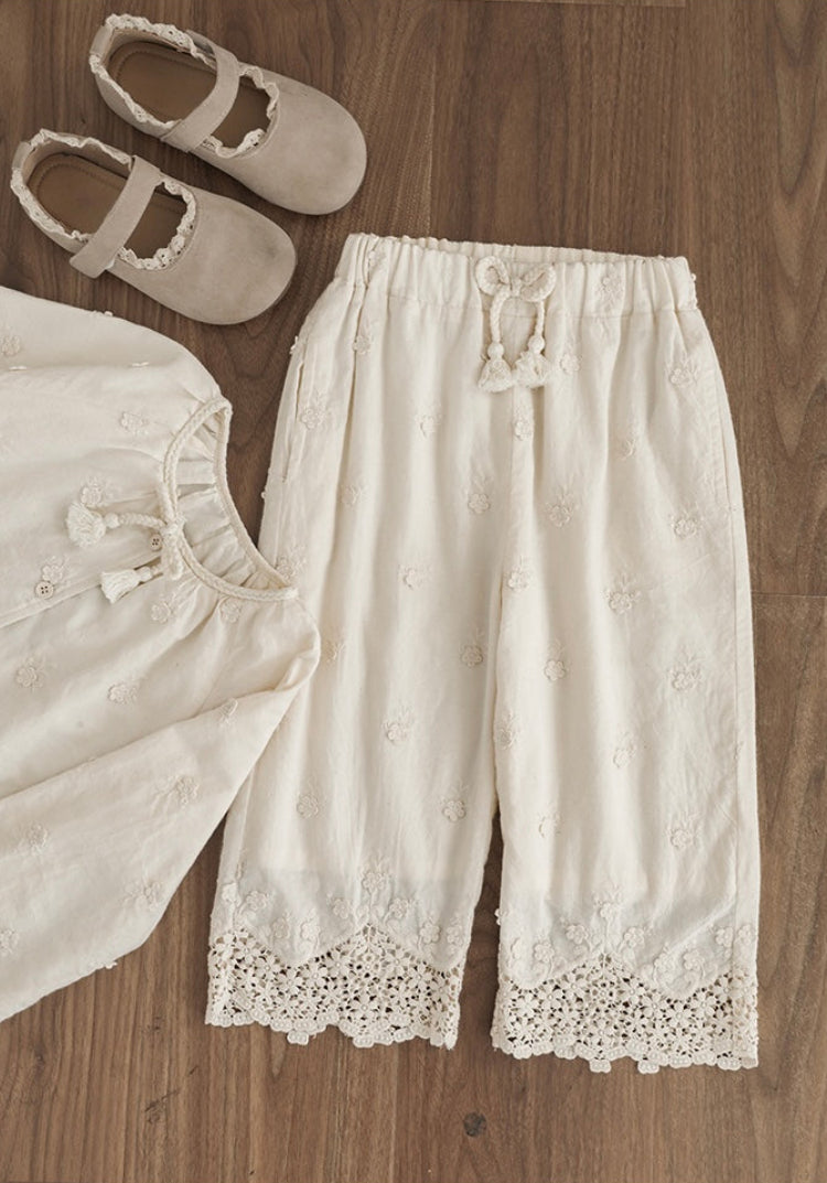 Broderie Anglais Trousers, Ivory