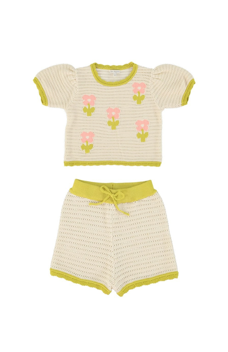 Crochet Knit Top & Shorts Set, Cream