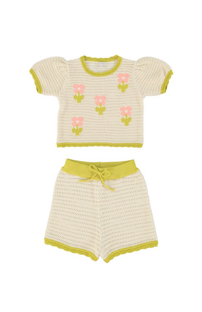 Crochet Knit Top & Shorts Set, Cream