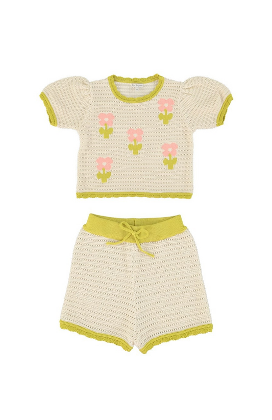 Crochet Knit Top & Shorts Set, Cream
