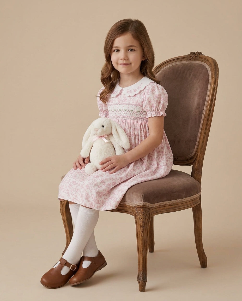 Charlotte Hand-Smocked Dress, Rose Toile