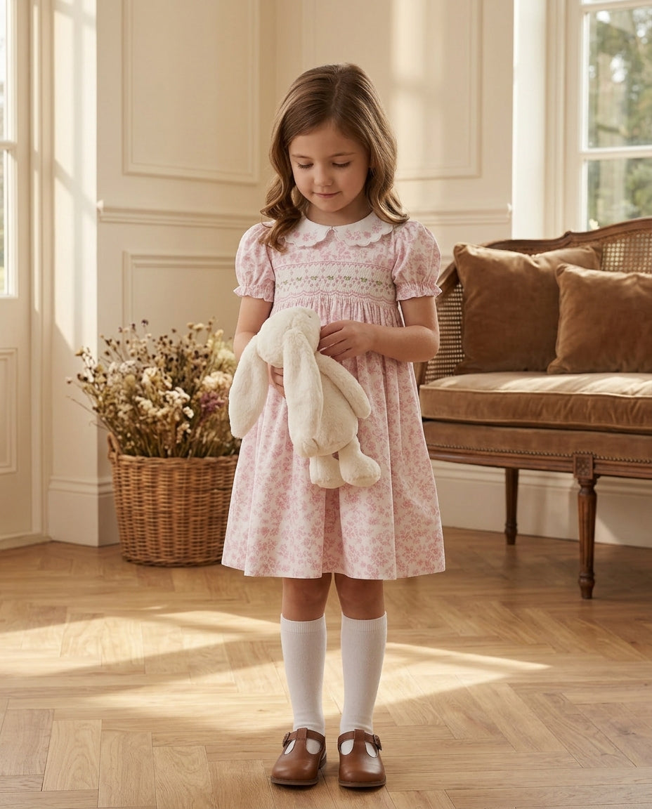 Charlotte Hand-Smocked Dress, Rose Toile