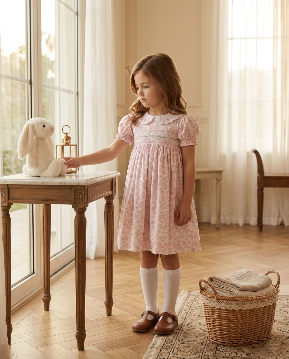 Charlotte Hand-Smocked Dress, Rose Toile