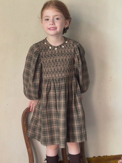 Olivia Floral Crochet Smocked Dress, Olive & Beige
